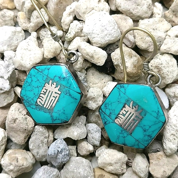 Silver with turquiose earrings 925 - Picture 3 of 10